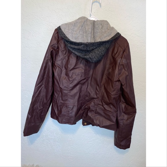 Wet Seal Brown Faux Leather Jacket with Hood size XL - Picture 2 of 4
